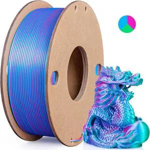 Silk PLA 3D Printer Filament Triple Color Silk PLA Filament 1.75mm 3D Printing Filament Fit Most FDM Printers, 250g Spool(0.55lbs), 3 in 1 Color Rose Red Sky Blue Green