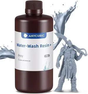 ANYCUBIC 3D Printer Resin, Water Washable Resin, No Need Extra Alcohol and Easy to Clean, Fast Curing, Low Odor, Wide Compatibility for All LCD Resin 3D Printers (Grey, 1kg)