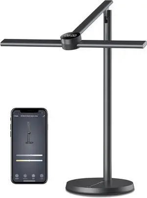 Smart Desk Lamp with APP Control,Eye-Caring Auto-Dimming Led Desk Lamp,3 Color Temperature, Works with Alexa&Google Assistant, Study Lamp with Clock, Desk Lamps for Home Office Reading,Studying