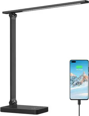 Lepro LED Desk Lamp with USB Charging Port Dimmable Home Office Touch Control Reading Table Lamp,3 Color Modes with 5 Brightness Level,College Dorm Room Essentials, Eye Caring, Sewing, Crafting, Black