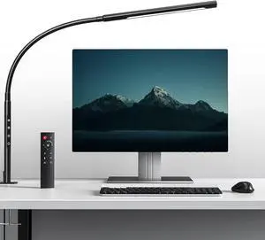 Swing Arm Desk Light with Remote Control, Eye-Caring Gooseneck Desk Lamp, Adjustable Brightness & Color Temperatures, Modern LED Clamp Light with Memory & Timer Function, 12W, Matteblack