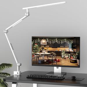 LED Desk Lamp, Desk Light for Home Office, Dual Light Source 18W Brightest, Eye-Caring Optical Lens, Office Lamp, 5 Color Modes & Brightness, Aluminum Alloy Drafting Light, Clamp Lamp, White