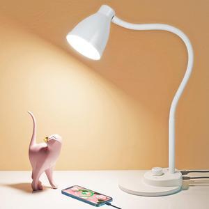 BOHON LED Desk Lamp with USB Charging Port, 3 Color Modes Dimmable Reading Lamp, Auto Dimming Task Lamp, Flexible Gooseneck Table Light for Dorm Bedside, Adapter Include, White