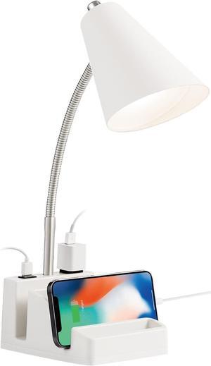 LED Desk Lamp with 1 USB Charging Port and 1 AC Outlet, Organizer Base, Adjustable Neck, On/Off Switch, Modern Table Lamp for Reading, Working, Studying, Gentle Warm White Light, Eye Protect