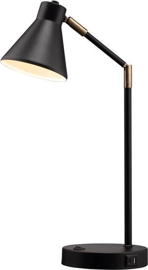 OBright Astrum - LED Desk Lamp with Dual USB Charging Ports, 100% Metal Lamp, 270° Swivel Arms, Soft White Light (3000K), Bedside Reading Lamp, Home Office Lamp, Table Lamp, ETL Listed, Black