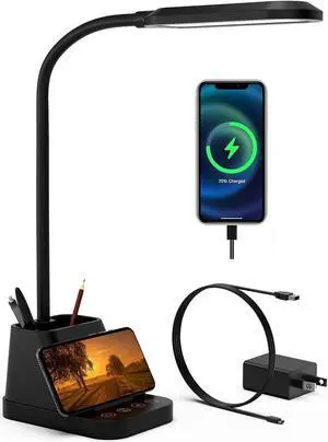 AXX LED Desk Lamp with USB Charging Port, Study Table Light for Home Office Bedrooms, Black, Flexible Gooseneck, Small, 650LM, Pen Holder, Timer Settings, School Essentials for College Dorm Room AXX LED Desk Lamp with USB Charging Port, Study Table Light for Home Office Bedrooms, Black, Flexible Gooseneck, Small, 650LM, Pen Holder, Timer Settings, School Essentials for College Dorm Room