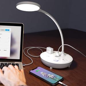 Small Bedside Lamp for Table Lamp Bedroom Desk Lamp with Dual USB Charging Port and AC Outlet Office Reading Light Adjustable Gooseneck Working White LED Lamp