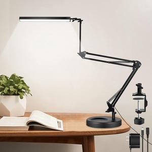 LED Desk Lamp with Clamp,2-in-1 Clamp on Desk Lamp with Base,50.7" Adjustable Swing Arm Architect Desk Lamp,Memory Function Desk Lights for Home Office,Workbench,Reading,Craft,Drafting
