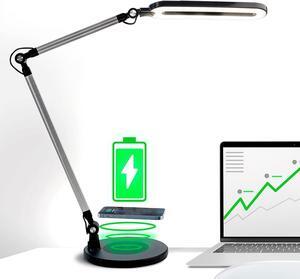 Led Desk Lamp | Architect Desk Lamps for Home Office | Desk Light Swing Arm with Wireless Charger, Adjustable Color temp & Brightness | Tall Table Lamp for Work, Reading, Study, Computer Monitor