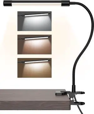 Clip on Light for Bed, Eye Protection Reading Light, 3 Colors & 10 Brightness Book Light, Flexible Gooseneck Clamp Lamp for Desk, Bed Headboard and Piano
