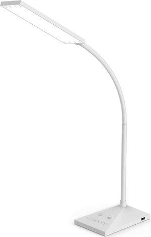 RAOYI LED Desk Lamp, 12W Dimmable Table Lamp Eye-Caring Reading Light with USB Charging Port Touch Control 5 Color Modes 6-Level Brightness Adjustable for Office Home Bedroom (White)