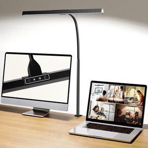Hapfish LED Desk Lamp for Home Office with Charger - 12W Desk Light Bar, 25 Lighting Modes, Eye-Caring Modern Flexible Gooseneck Clamp Table Lamps for Office Study Monitor Workbench
