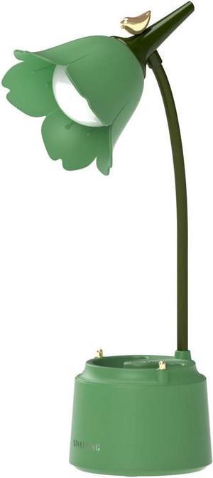 Cute LED Desk Lamp Kawaii Desk Accessories, Flower Bird Table lamp USB Rechargeable, 3 Color Modes, Stepless Dimming, Touch-Sensitive Switch Kawaii Room Decor Lamp, Reading Lamp (Green)