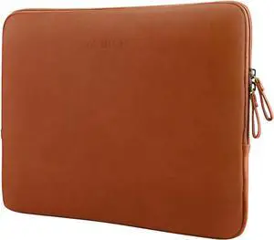 MOSISO Laptop Sleeve Bag Compatible with MacBook Air/Pro, 13-13.3 inch Notebook, Compatible with MacBook Pro 14 inch 2023-2021 M2 A2779 A2442 M1, PU Leather Padded Bag Waterproof Case, Brown