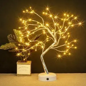 20" LED Firefly Tree Lights | Bonsai - Bedroom, Desk Top, Table Lamp Decoration | USB/Battery Operated | Touch Switch | DIY Adjustable Branches | Home Party Holiday | Warm Lighting