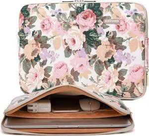 Canvas Water-Resistant 14 Inch Laptop Sleeve case for 14.1inch Notebook Compute (14-14.1 inch, White Camellia)