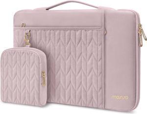 13-14 inch Laptop Sleeve Compatible with MacBook Air/Pro 13/Pro 14 inch 13.3 inch Carrying Case Petal Quilted Bag with Horizontal&Vertical Pockets&Small Case&Handle&Belt Pink