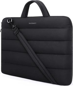 BAGSMART 13-14 inch Laptop Case with Strap, Puffy Velvet Laptop Bag with Handle, Macbook Case Fitted with Macbook Air/Pro 13.3 inch, Laptop Cover Fitted with Dell, HP, Black