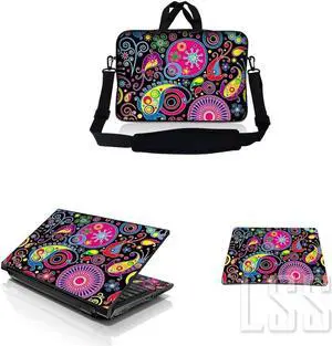 17-17.3" Laptop Sleeve Bag with Matching Laptop Skin Sticker & Mouse Pad Combo | Carrying Case for 16" 17" 17.3" 17.4" - Art Designs