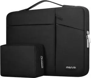 MOSISO 360 Protective Laptop Sleeve Compatible with MacBook Air/Pro, 13-13.3 inch Notebook, Compatible with MacBook Pro 14 M3 M2 M1, Horizontal Vertical&Right Bevel Pockets Bag with Pouch&Belt, Black