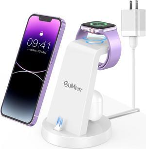 Charging Station for Multiple Devices,3 in 1 Fast Charging Station Dock for iPhone Series 14 Pro Max/13/12/11/X/8 Plus,for Airpods,DUMTERR Desk Wireless Charger for Apple Watch 8/Ultra/7/6/SE/5/4/3/2