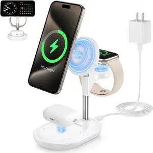 3 in 1 Wireless Charging Station for Apple MagSafe Charger, 15W Fast Magnetic Mag-Safe Charger Stand for Multiple Devices Apple iPhone 15 14 13 12 Series iWatch AirPods, Adjustable, Gifts for Women