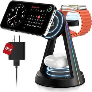 2024 RGB 3-in-1 Charging stationfor Apple Mag-safewireless Charger Stand 15W Fast Magnetic Wireless Charger for iPhone 15 14 13 12 Pro/Max/Plus/Mini AirPods Pro/3/2 iWatch 2-9-SE Ultra
