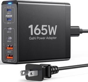 165W USB C Fast Charger GaN Compact 6 Port PD USB C Charging Station Block Hub Plug Laptop Power Adapter Compatible with MacBook Pro/Air iPad Pro iPhone 15 14 13 12 11 Galaxy Note S23 Pixel Steam Deck