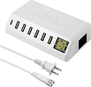 USB Charging Station, 60W/12A 7-Port USB Charger Station with LED Display for Multiple Devices PD20W USB C Charger for All iPad iPhone14/13/12 Pixel Galaxy Tablet Headphones and More (White)