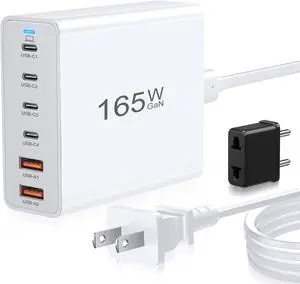 165W USB C Fast Charger, Agtray 6-Port USB C Charger Block PD/QC Fast Charging Plug GaN Multiport Desktop Station Hub Travel Power Adapter Compatible for MacBook/iPad Pro Air, iPhone 15 14, Galaxy S24