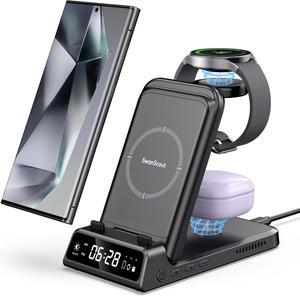 Charging Station for  S24 Ultra, Wireless Charger for  Galaxy S24+/S24/S23 Ultra/S23/S22/Note 20, Galaxy Watch 6/6 Classic/5/5 Pro/4, Galaxy Buds 2 Pro/Pro (for Travel)