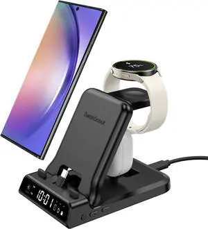 Charging Station for , Foldable 25W 3 in 1 Super Fast Charging Dock Stand for Galaxy S24 Ultra/S23/S22/Z Flip 5/Fold 5/A54/A25/A15/Buds,  Watch Charger for Galaxy Watch 6/5/4/3
