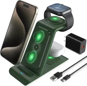 HATALKIN 3 in 1 Wireless Charging Station Compatible for Multiple Devices Apple Products Apple Watch 9 8 Ultra 7 SE 6 5 4 AirPods Pro 2 iPhone 15 14 13 12 11 Pro Max/XS/XR 8 Fast Wireless Charger