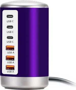 USB Charger, 60W USB Charging Station with 6-Port(3 USB-A Port & 3 USB-C Port) Compatible with iPhone 15/14/13/13pro Max 12/12 Mini/12Pro/12 Pro Max/11,Tablets, Smartphones Purple