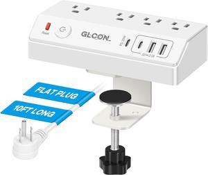 Desk Clamp Power Strip USB C - Charging Station for Multiple Devices - Multi Plug Outlet Extender - Desktop Mount Surge Protector with 4 Outlets 4 USB Ports for Phone Tablet Computer