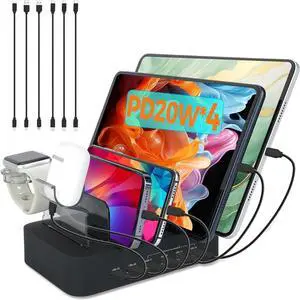 USB C Charging Station for Multiple Devices Apple,100W 4 PD and 2 USB Family Charger Compatible with Devices iPhone 15/14/13/12/11 Pad Android Phone and Tablet,Type C Charging Stand