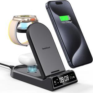 Charging Station for Apple, Portable 4 in 1 Wireless Charger for iPhone 15/14/13/12/11 Series, Apple Watch Charger for Apple Watch Ultra 2/Ultra/9/8/7/6/5/SE, Airpods Pro 2/Pro/3/2