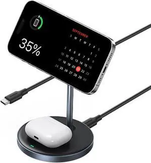 UGREEN 2-in-1 Magnetic Wireless Charging Station Compatible with iPhone 15 15 Plus 15 Pro 15 Pro Max 14 13 12 Series and AirPods Series, Wireless Charging Stand with 3 FT USB-C Cable (No AC Adapter)
