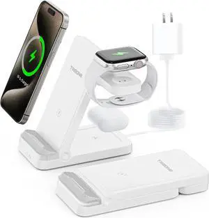 Wireless Charger, 3 in 1 Foldable Fast Charger for iPhone 15 14 13 12 11 Pro Max XR XS 8 Plus,for Multiple Devicesfor Apple Watch 9 8 7 6 5 4 3 2 SE,for AirPods Pro 3 2 (White)