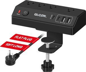 Desk Clamp Power Strip - 20W USB C Fast Charging Station - Desk Power Strip Flat Plug Extension Cord 10FT with 4 USB Ports + 4 Outlets - Desktop Mount Surge Protector - Fit 1.8" Tabletop Edge