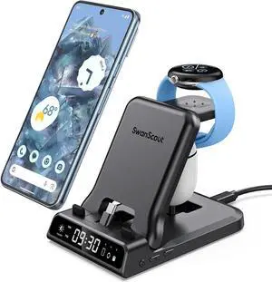 3 in 1 Charging Station for Google Pixel Watch 2 Only, 25W Fast Type-C Wired Charger Stand for Google Pixel 8 Pro/8/Fold/7A/7/7 Pro/6/6 Pro/6A/5/5A/4/4A, Buds Pro/Buds A-Series