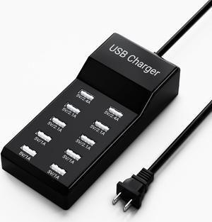 USB Charging Station 50w10A 10-Port USB Charger, Multiport USB Charger Station Hub, Compatible with iPhone, Galaxy, iPad Tablet, and Other USB Charging Devices