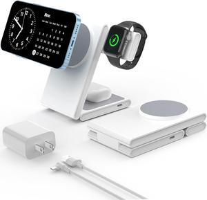 3 in 1 Wireless Charger with Magsafe, Foldable Charging Station for Apple Devices, Travel Charger Compatible with iPhone 15/14/13/12 Series, iWatch Ultra/SE/9/8/7/6/5/4/3/2 Series, AirPods 3/Pro/2