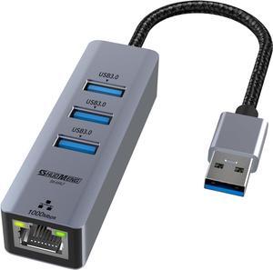 USB 3.0 to Ethernet Adapter, 4-in-1 USB LAN Ethernet Adapter for Laptop, USB RJ45 Hub with 3*USB 3.0 to Gigabit 1000Mbps, Support Windows, Mac OS, Surface Pro, Switch, Linux, XPS, Smart TV, and More