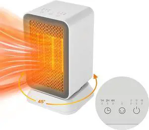 AIDENOEY Space Heater with 3 Modes1000W Energy Efficient Quiet Mini Portable Heater, 45°PTC Ceramic Fast Heater with Timer & Auto Shut Off Function for Office Home Indoor Use (White)