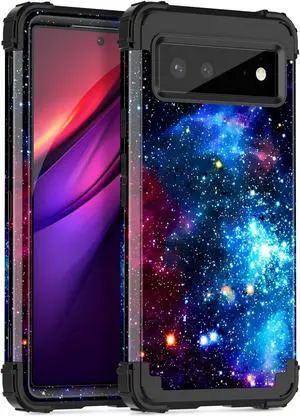 Miqala Compatible with Google Pixel 6 Case,Shiny in The Dark Three Layer Heavy Duty Shockproof Hard Plastic Bumper +Soft Silicone Rubber Protective Case for Google Pixel 6,Blue Sky