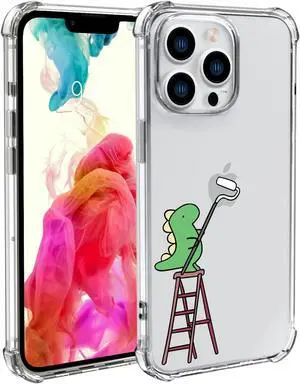 Lovely Dinosaur Phone Case for iPhone 13 Dinosaur Ladder Case Cover Clear Phone Case w/Four Corner Reinforced Shockproof Girly Women Phone Cover Transparent with Cute Design