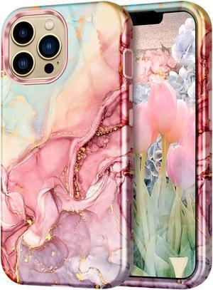 Btscase Compatible with iPhone 13 Pro Max Case 6.7 Inch 2021,Marble Pattern 3 in 1 Heavy Duty Shockproof Full Body Rugged Hard PC+Soft Silicone Drop Protective Women Girl Phone Cases, Rose Gold
