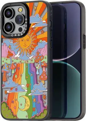 Compatible for iPhone 14 Pro Max Case Cute Aesthetic - Durable Fashion Funny Phone Case - Mushroom Pattern Print Soft Shockproof Cover 6.7" Black