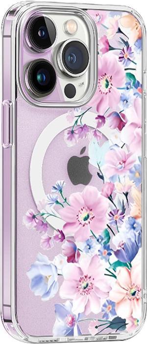 for iPhone 15 Pro Magsafe Case, Floral Cute Slim Shockproof Protective Hard PC+TPU Bumper Flower Women Cover Magnetic case(Clear)
